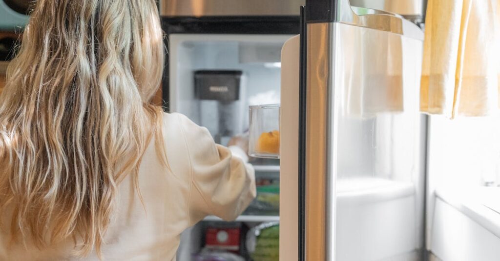 宅食サービスの冷凍弁当を家庭用冷凍庫にきちんと収納している様子
